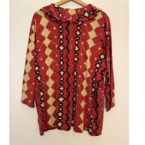 Geometric Red and Cream Hooded Jacket